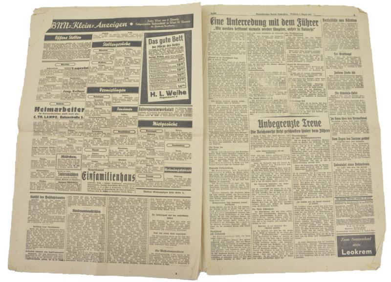 German Newspaper 'Braunschweiger Neueste Nachrichten' 1934