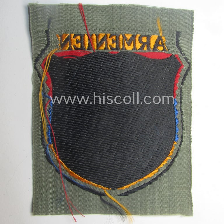 'BeVo'-type armshield entitled: 'Armenien' (being a 'virtually mint- ie. unissued' example as intended for a volunteer who served within the 'Deutsche Wehrmacht' ie. within the 'Armenisches Legion')