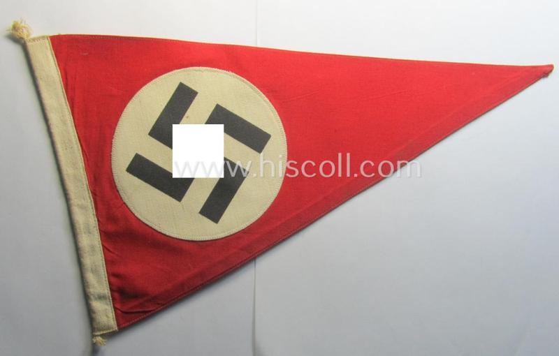 Attractive - 'patriotic-styled'- and/or truly nicely executed! - white- and red-coloured N.S.D.A.P.-related vehicle- ie. bicycle-flag (ie. 'Fahrrad-Fahne') depicting a double-sided and nicely printed swastika-patch