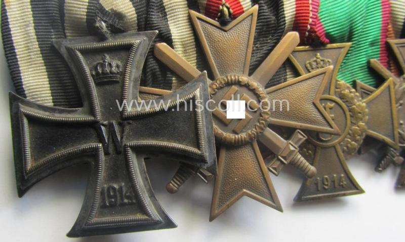 5-pieced, WWI- (ie. TR-) period medal-bar (ie. 'Ordenspange') resp. depicting an: 'EKII.Kl.', a: 'KvK II.Kl. m. S.', an: 'Anhalt Friedrich-Kreuz', an: 'FKK 14-18' and a: Czech 'Anschluss'-medal having a 'PB-Spange' attached