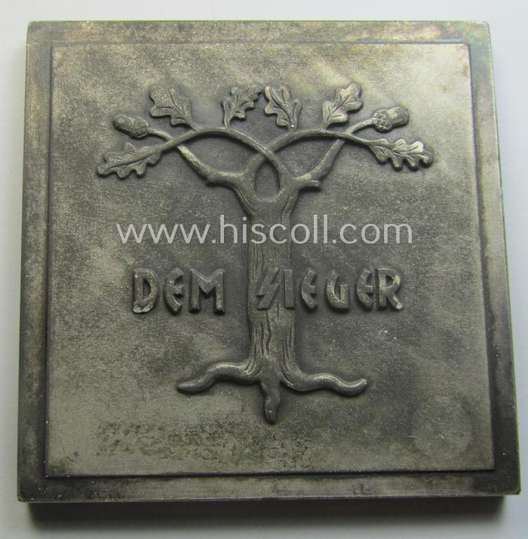 Luxuriously-styled - and with certainty rarely seen! - SA- (ie. 'Sturmabteilungen'-) related commemorative-plaque (ie. 'Erinnerungs- o. nichttragbare Plakette') entitled: 'S.A. Wintersportkämpfe - Gr. Bayer.Ostmark - 4./5. Febr. 1939 - Dem Siege...