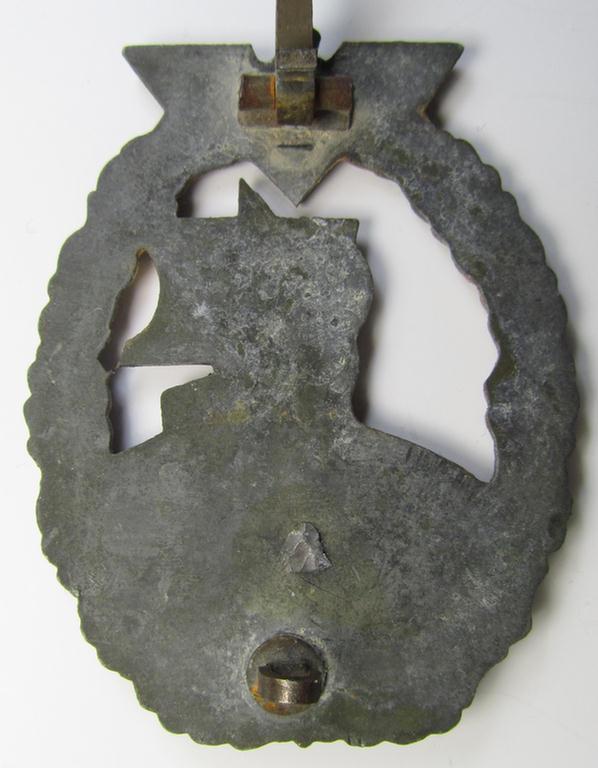 Superb, WH (Kriegsmarine) 'Hilfskreuzer-Kriegsabzeichen' (or: auxiliary-cruiser war-badge) being a typical, non-maker-marked- and/or: 'Feinzink'-based example as was produced by the: 'S&L'-company