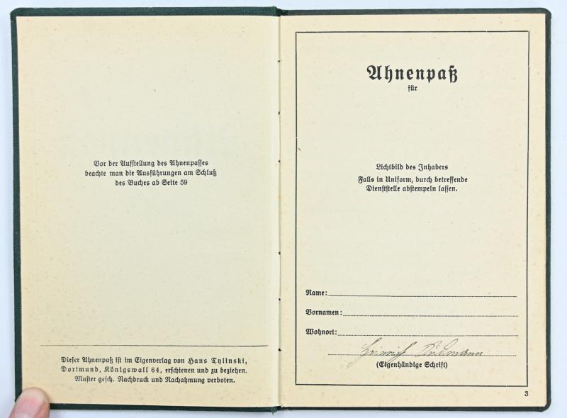 German Third Reich 'Ahnenpass' Ancestral Passport