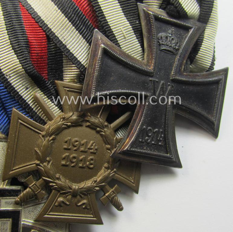 Unsusal - 'quality-produced' and 'slantwise-mounted'! - 4-pieced medal-bar (ie. 'Ordenspange') by the 'J. Reimann'-company showing various WWI- and/or TR-period awards