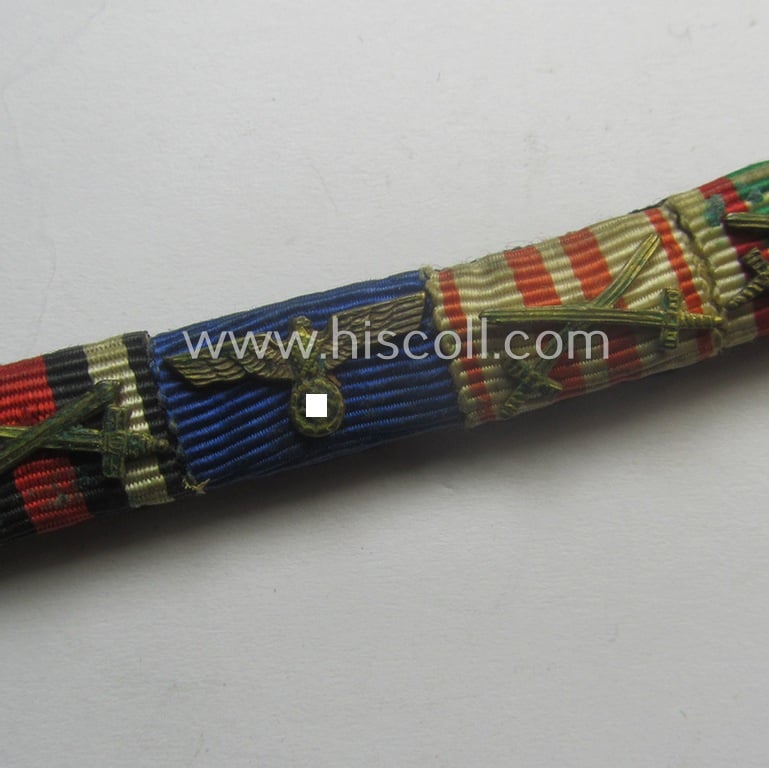 6-pieced, WWI- (ie. WWII-) period ribbon-bar (ie. 'Feld- o. Bandspange') showing resp. a WWI-period: 'EKII.Kl.', a: 'FKK m. S.', a: WH (Heeres) 'DA' and three Austrian, WWI-period commemorative-medals