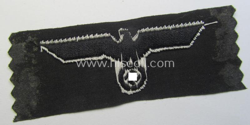 Superb - and scarcely encountered! - early-war-period type (ie. I deem around 1939/40) WH (Heeres) 'BeVo'-woven eagle- and cocarde-insignia-set as was specifically intended for usage on the black-coloured 'Panzer'-beret (ie. 'Panzerschutzmütze'...