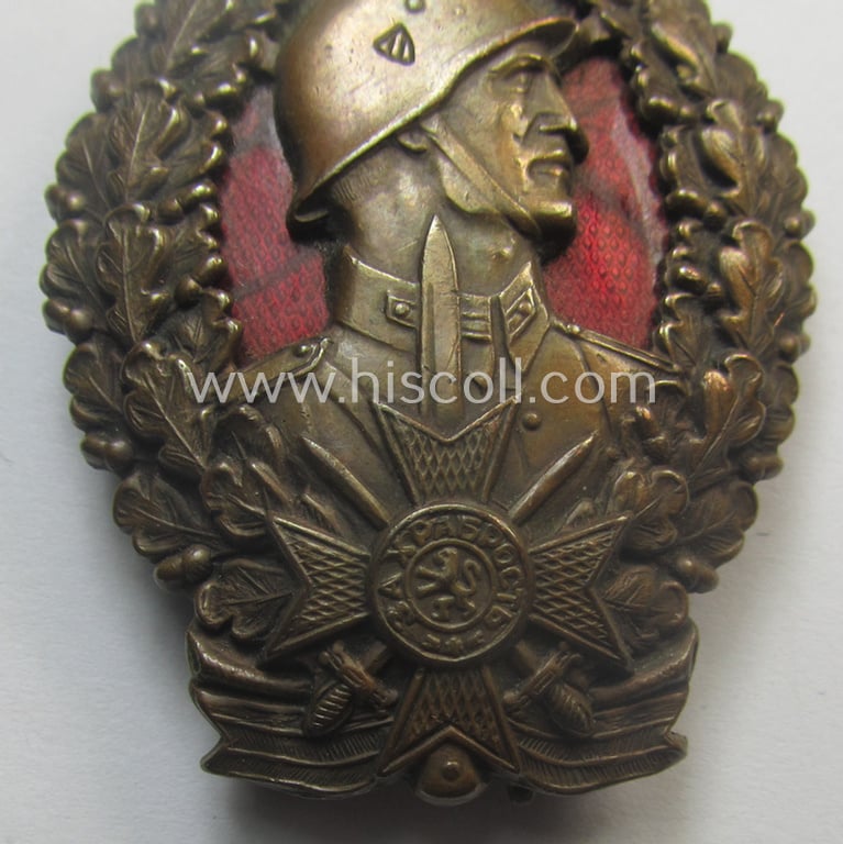 Attractive, bronze-toned (and partly enamelled!) Bulgarian WWII-period so-called: 'Infanteriesturmabzeichen in Bronze für Mannschaften' that comes as issued- and/or worn