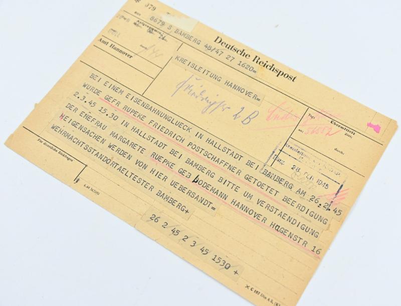 German Reichspost Telegram Kreisleitung Hannover
