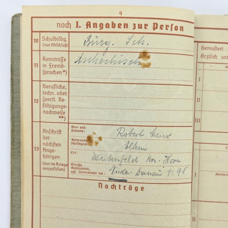 German WH Wehrpass Robert Meier KIA Wolchow