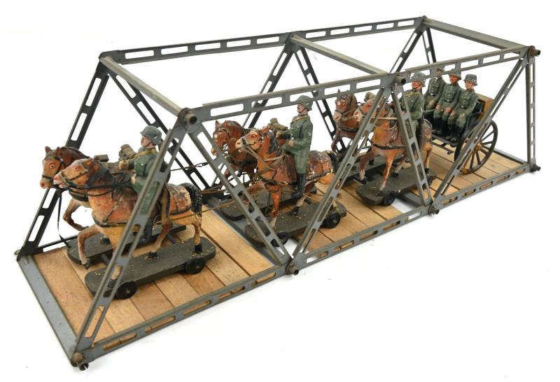 German WH Elastolin Horse Drawn Wagon with bridge