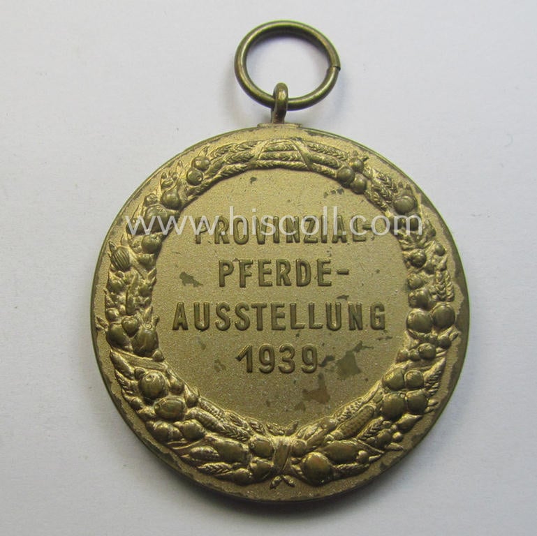 Bright golden-toned, typical 'Reichsnährstand'- (ie. 'RNSt.'-) related, (portable) commemorative-award entitled: 'Reichsnährstand - Landesbauernschaft Rheinland  - Hauptabteilung II - Provinzial-Pferde-Austellung - 1939'