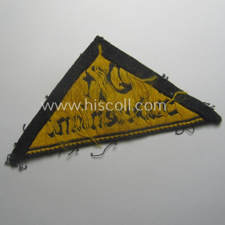 'HJ' ('Hitlerjugend') district-triangle (ie. 'Gebietsdreieck') entitled: 'Ost Sudetenland' (being a moderately used- ie. worn example that regrettably misses its 'RzM'-etiket)
