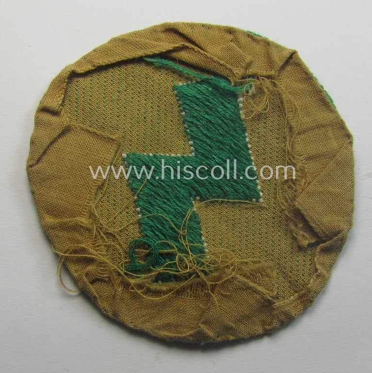 DJ (ie. 'Deutsches Jungvolk') arm-badge as was specifically intended for usage by a member who served within the: 'Oberbann 3' (being a clearly used example that is void of an 'RzM'-etiket)