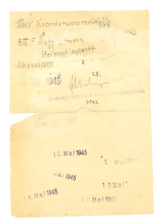 German Lazarett Linz Medical Paper May 1945