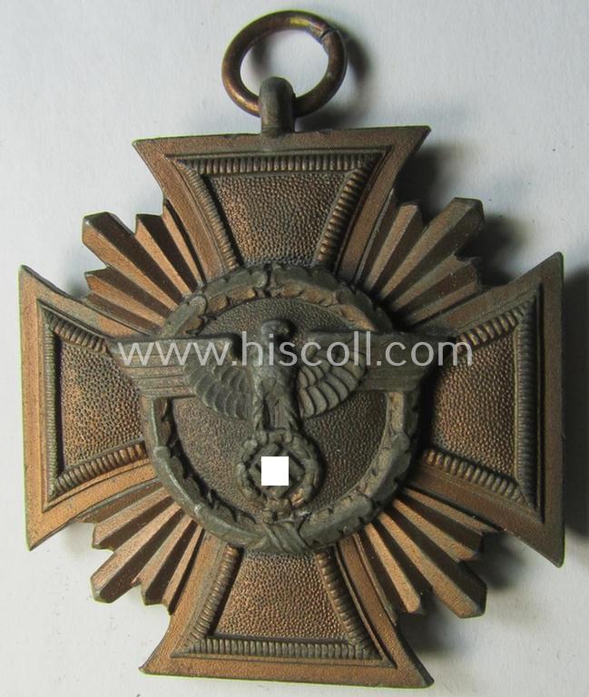 Attractive, 'N.S.D.A.P. Dienstauszeichnung in Bronze' (ie. '3. Stufe für 10 Jahre t. Dienste') being a (typical) non-maker-marked- (and 'heavy-weight'!) example that comes together with its (full length!) period ribbon (ie. 'Bandabschnitt')