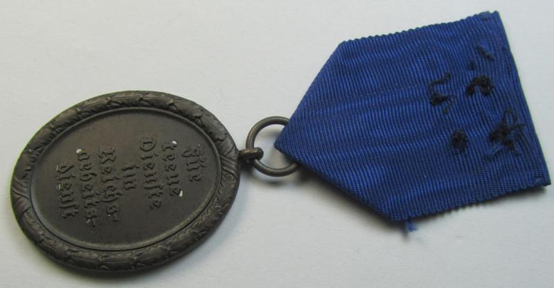 Attractive example of a: RAD (ie. 'Reichsarbeitsdienst'): 'Dienstauszeichnung 4. Stufe für Männer' as was intended for 4 years loyal-service and that comes mounted onto its period (broad-sized) ribbon (ie. 'Bandabschnitt')