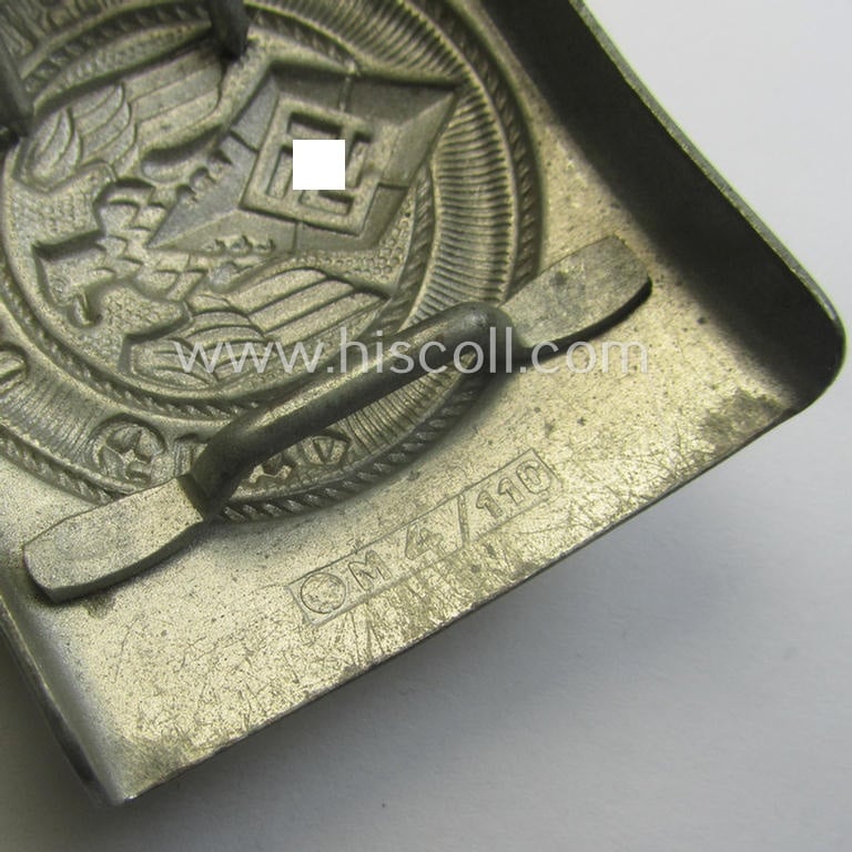 HJ (ie. 'Hitlerjugend') zinc- (ie. 'Feinzink'-) based belt-buckle being a maker- (ie. 'RzM M4/110'- ie. 'Joseph Feix & Söhne'-) marked example