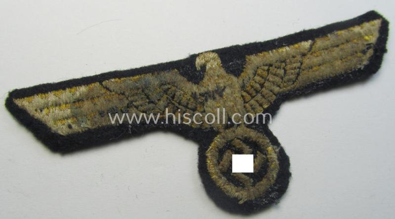 WH (Kriegsmarine) breast-eagle (ie. 'Brustadler für Mannschaften u. Uffz. der Kriegsmarine') being a 'standard-pattern'- and neatly machine-embroidered example that comes in a moderately used- ie. carefully tunic-removed, condition