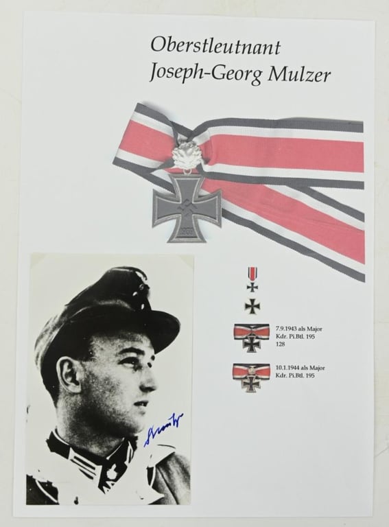 Signature of Wehrmacht Heer KC&OLC Recipient 'Josef-Georg Mulzer '