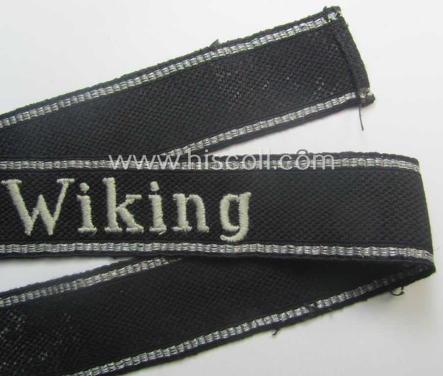Moderately used- and/or worn Waffen-SS, 'RzM'-pattern, EM- (ie. NCO-) type cuff-title (ie. 'Ärmelstreifen') as was intended for a member of the: 5. SS-Panzer-Division "Wiking"