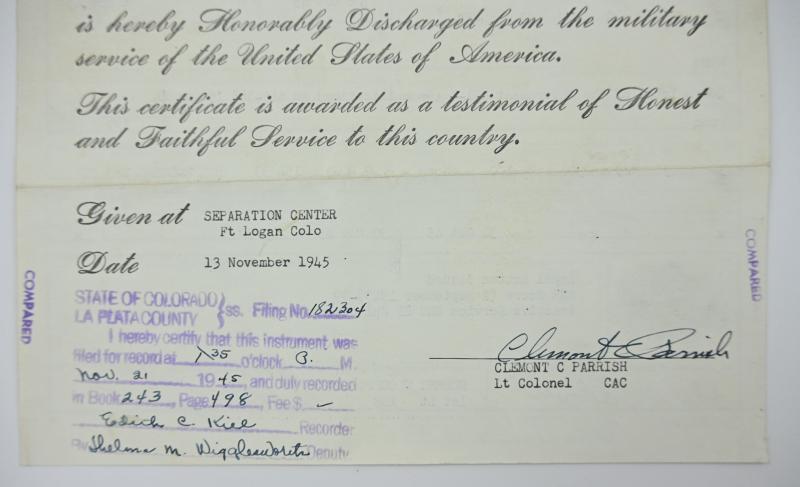 US WW2 HD papers Ike M Glover '67th AAA Gun Battalion'