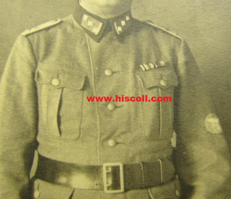 Superb, 'Postschutz'-arm-badge (ie. arm-eagle) being a piece as executed in the 'BeVo'-weave-pattern (and that comes with a period picture-postcard of the bearer)