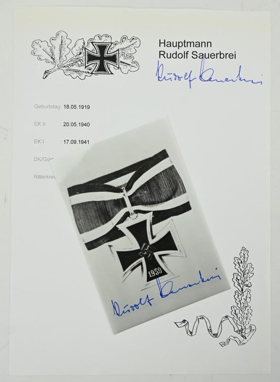 Signature of Wehrmacht Heer KC Recipient 'Rudolf Sauerbrei'