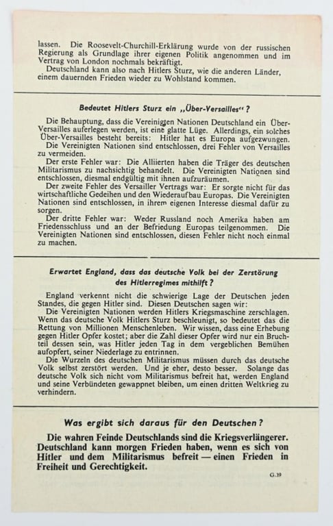 Allied WW2 Droppingsflyer 'Nach Hitlers Sturz'