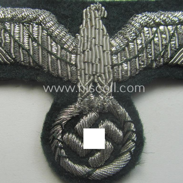 WH (Heeres) officers'-type, hand-embroidered breast-eagle (ie. 'Brustadler für Offiziere') as was executed in bright-silverish-coloured braid as was intended for usage on the various officers'-pattern tunics