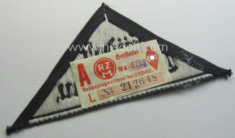 'HJ' ('Hitlerjugend') ie. 'BDM' ('Bund Deutscher Mädel') district-triangle (ie. 'Gebietsdreieck') entitled: 'Südost Oberdonau' (being a 'virtually mint' example that retains its period-attached, paper-based so-called: 'RzM'-etiket)