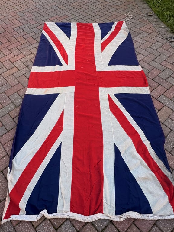RARE WW1 AUTHENTIC 1916 EXETER PATRIOTIC PANEL STICHED BRITISH UNION JACK FLAG.  ADDITIONAL PHOTOS