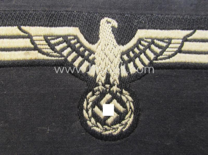 WH (Heeres) early- (ie. pre-) war-period- and/or white-coloured 'Panzer'-type breast-eagle of the so-called: 'M35'- (ie. 'M36'-) pattern as was executed in the neat 'BeVo'-weave pattern on a black-coloured background
