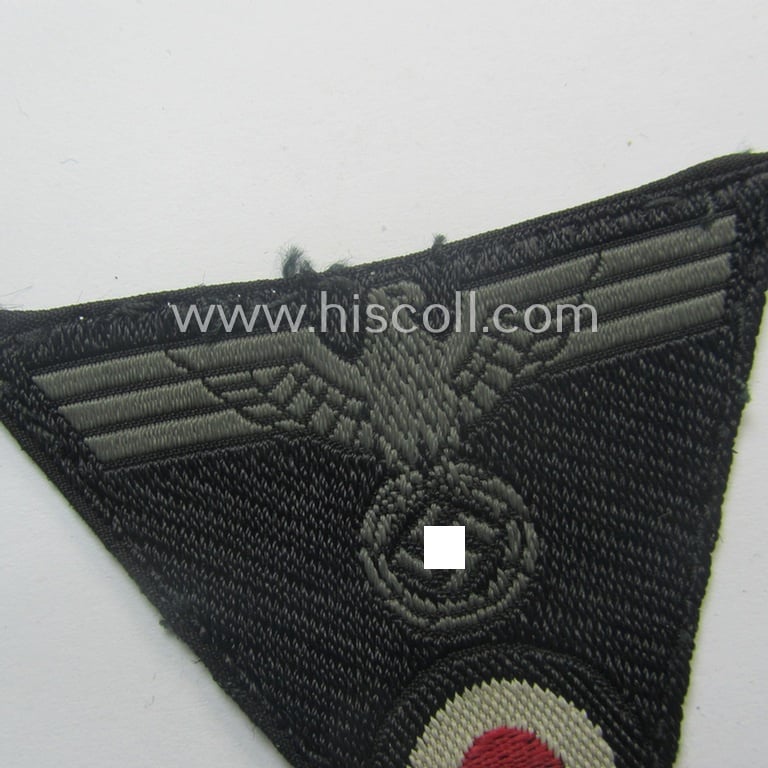 Truly used- and/or cap-removed, WH (Heeres) Panzer 'M43-pattern'-cap-eagle/cocarde (ie. cap-trapezoid or: 'Mützentrapez')