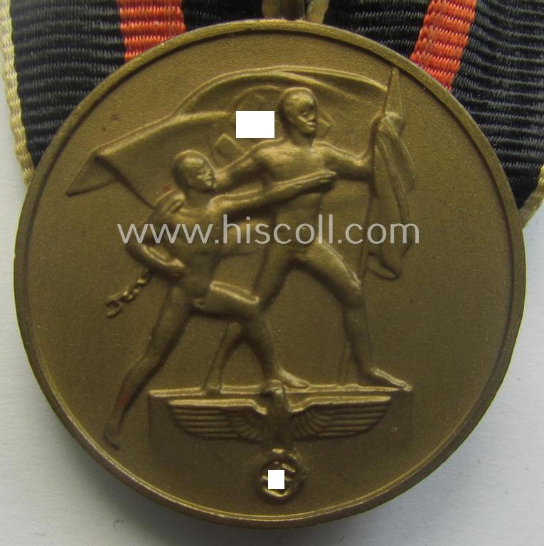 'Einzelspange' (ie. single-pieced medal-bar) showing a Czech 'Anschluss'- (ie. occupation-) medal: '1 October 1938'