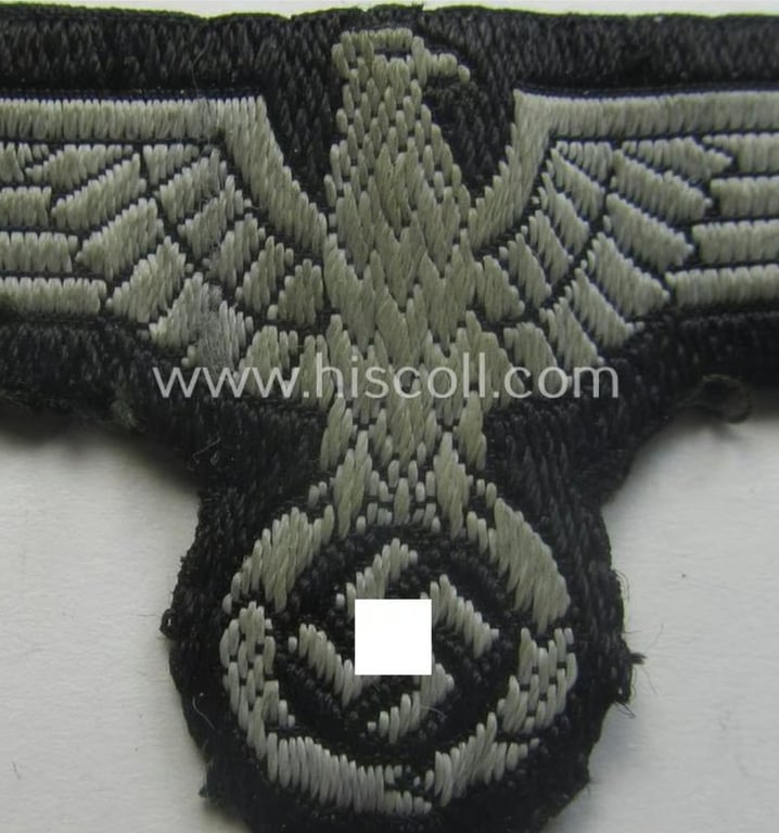 Truly worn, mid- (ie. later-) war-pattern 'Waffen-SS'-type so-called: 'BeVo'-pattern, EM- (ie. NCO-) type side-cap eagle that comes in a just moderatrey used- (ie. neatly confectioned and/or carefully cap-removed-), condition
