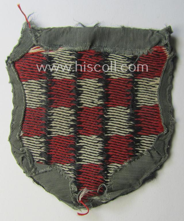 Truly used- and/or worn, multi-coloured- and/or 'BeVo'-woven armshield (ie. 'Ärmelschild') entitled: 'Hrvatska' as was intended for usage by a volunteer who served within the 'Deutsche Wehrmacht' ie. within the 'Kroatische Legion'