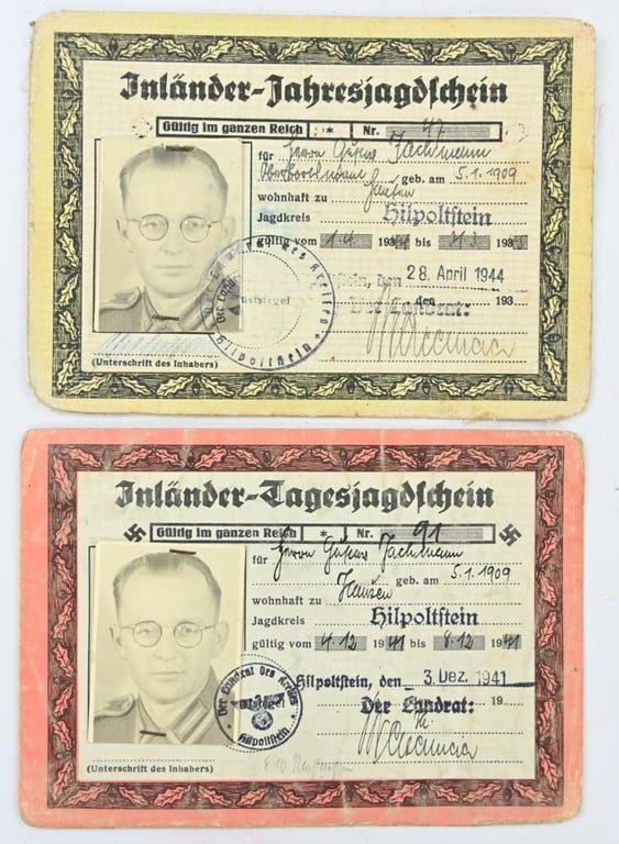 German Third Reich Hunting License Set