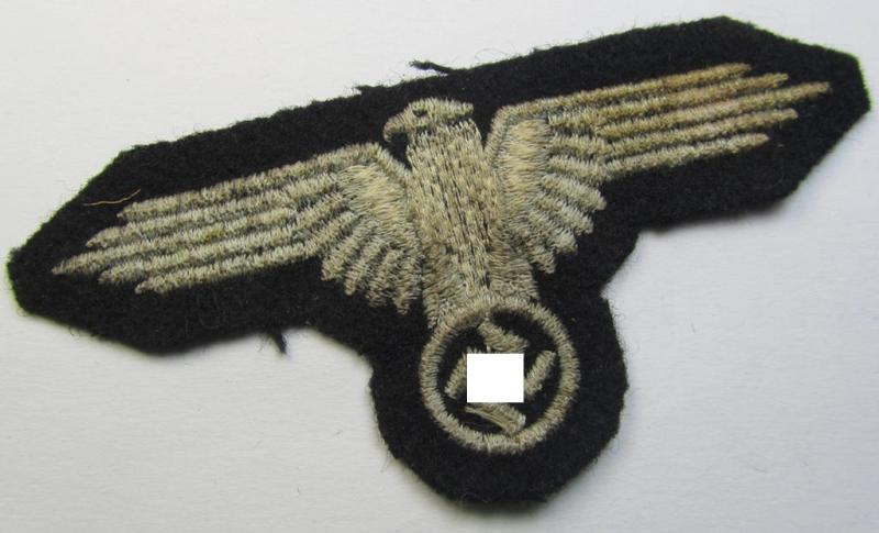 Superb example of a mid- (ie. later-war-) pattern, 'SS' (ie. 'Waffen-SS') so-called: 'RzM-style' enlisted-mens'-/ie. NCO-pattern arm-eagle as was intended for usage by the various Waffen-SS troops throughout the war