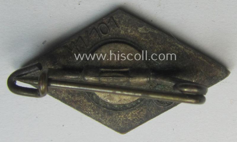 HJ (ie. 'Hitlerjugend') enamelled lapel-pin (ie.: 'Raute') with a: 'RzM - M1/101'-makers'-designation