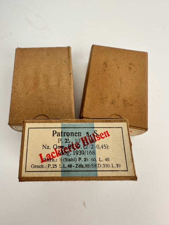 Carton ammo boxes (Lackierte Hulsen) 3 pieces nice condition
