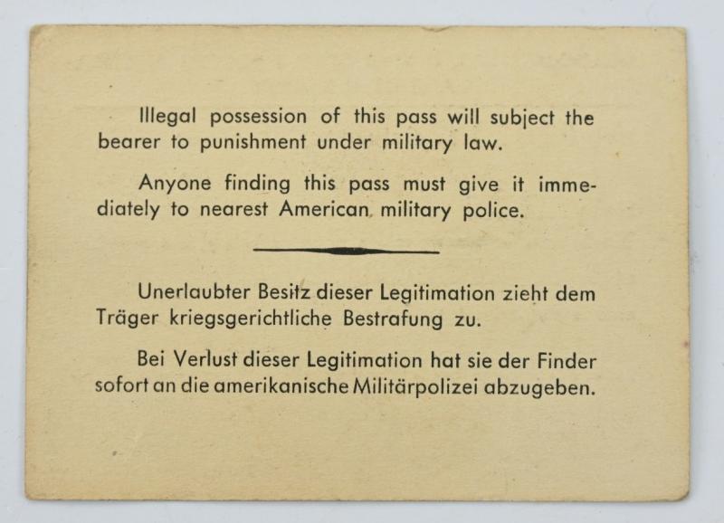 US Occupation Period Entrance Pass 'Austrian Headquarters'