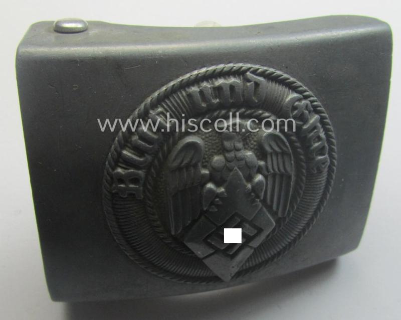 HJ (ie. 'Hitlerjugend') zinc- (ie. 'Feinzink'-) based- (and/or unusually 'molded'-pattern!) belt-buckle being a maker- (ie. 'RzM M4/38'-) marked example