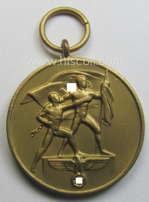 WH Czech-occupation- (ie. 'Anschluss'-) medal: '1. Oktober 1938' being a neat (and virtually mint!) example that came together with its full-length ribbon and single-pieced ribbon-bar as issued and/or recently found