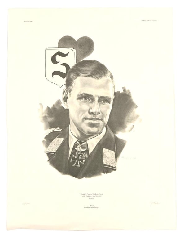 German Litho Print of LW Flight Ace 'Joachim Müncheberg'
