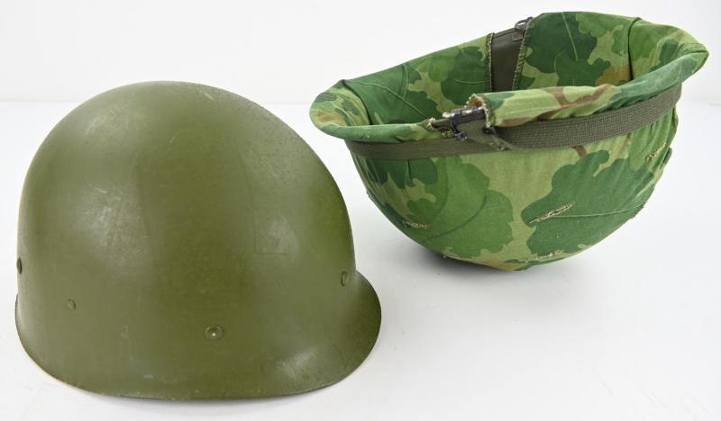 US Vietnam War Infantry helmet with camouflage cover and liner