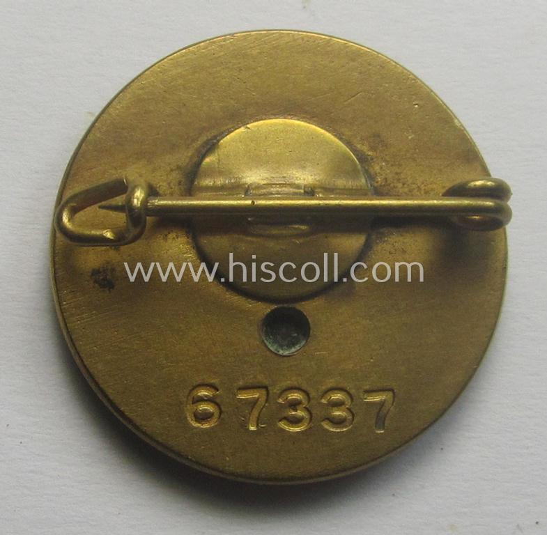 Stunning - and rarely seen! - 'Goldenes Ehrenzeichen der N.S.D.A.P.' (or: 'kleines Partei-Abzeichen für den Zivilanzug') being a smaller-sized- and (typical) non-maker-marked 'variant' showing the unique bearers'-number that reads: '67337'