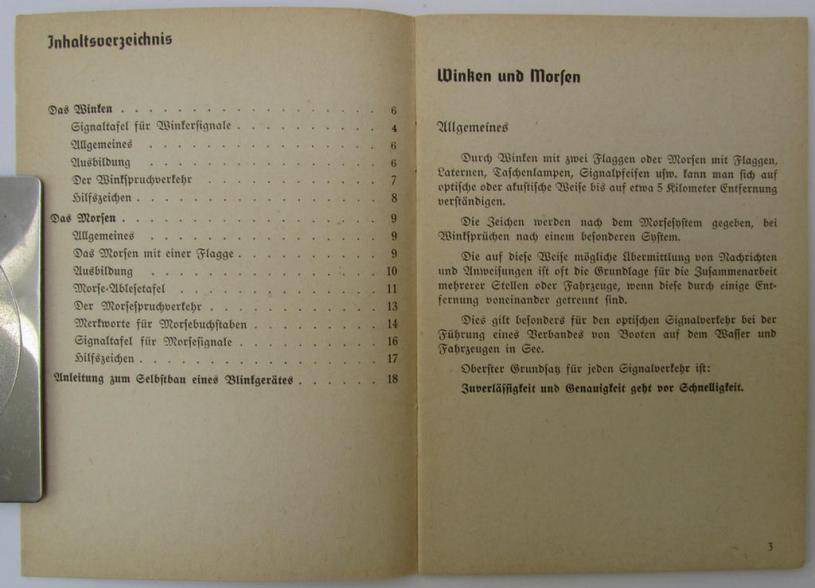 Neat - and scarcely encountered! - small-sized, WH-related instruction-booklet entitled: 'Winken und Morsen'