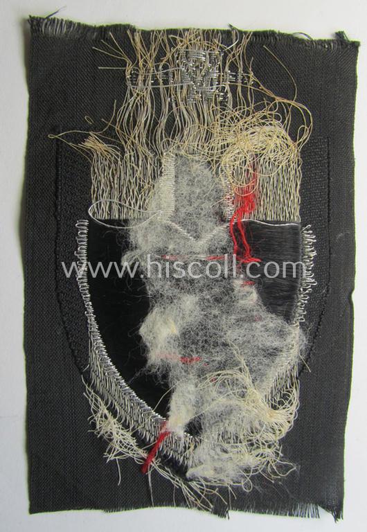 Attractive - and actually not that easily encountered! - so-called: RAD (ie. 'Reichsarbeitsdienst') officers'-pattern sleeve-badge (or: 'Dienststellenabzeichen') bearing the specialist- ie. unit-signification: '313/4'