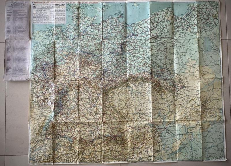 Original Third Reich Color ADAC STRASSENZUSTANDSKARTE VON DEUTSCHLAND 1938
