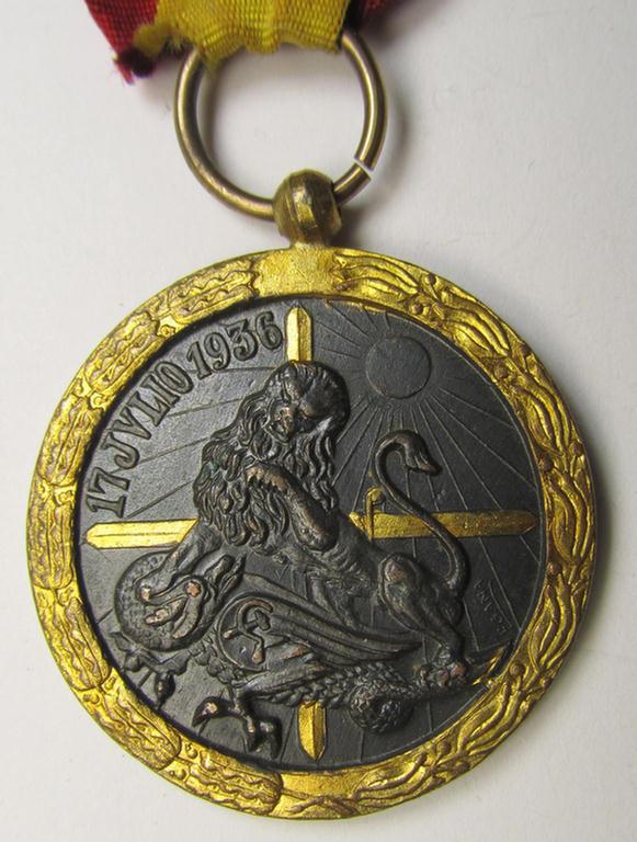 Spanish-issued, Spanish Civil-War commemorative-medal called: 'Medalla de la Campaña 1936-1939' that comes mounted on its (typically Spanish) mounted ribbon